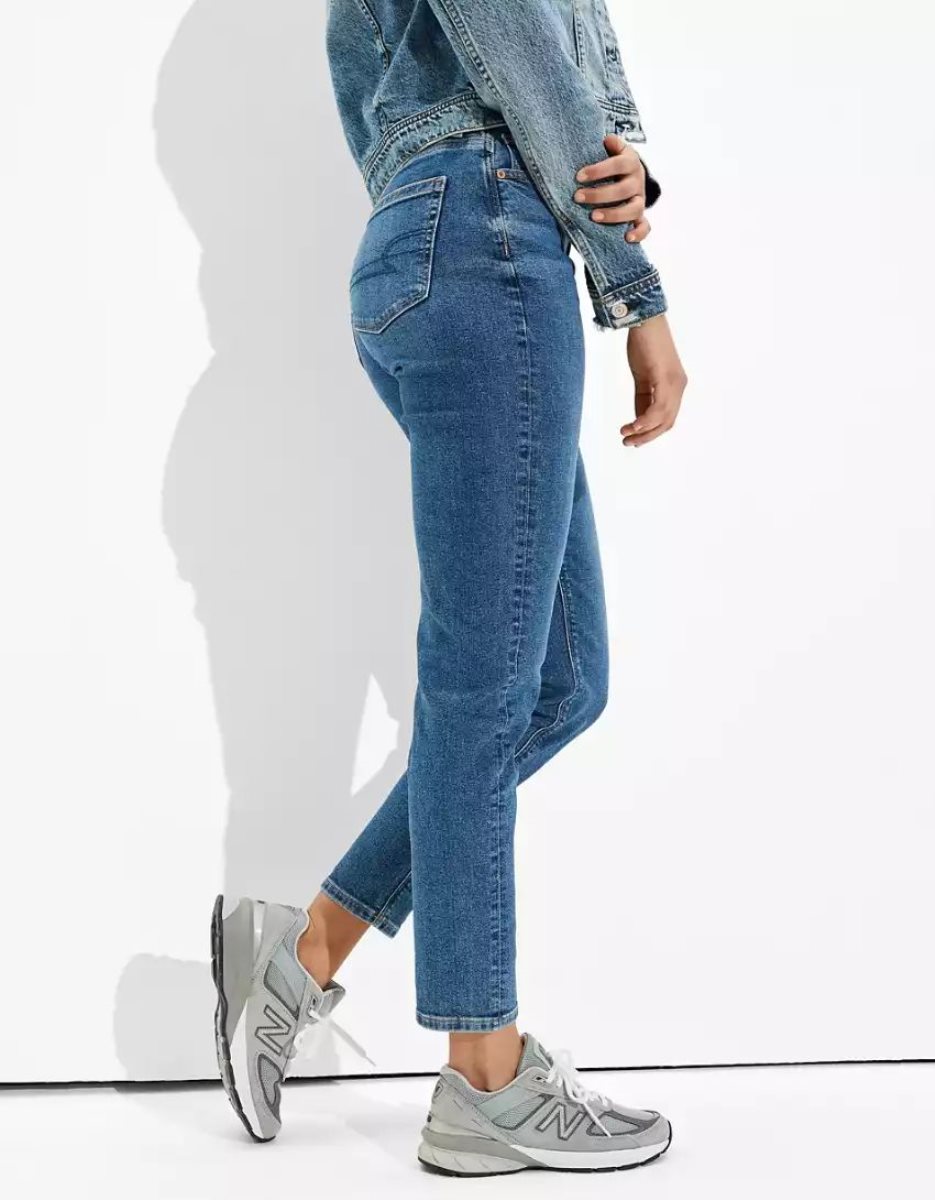 Jean American Eagle AE Stretch Mom Bleu Femme | VBP-84254282